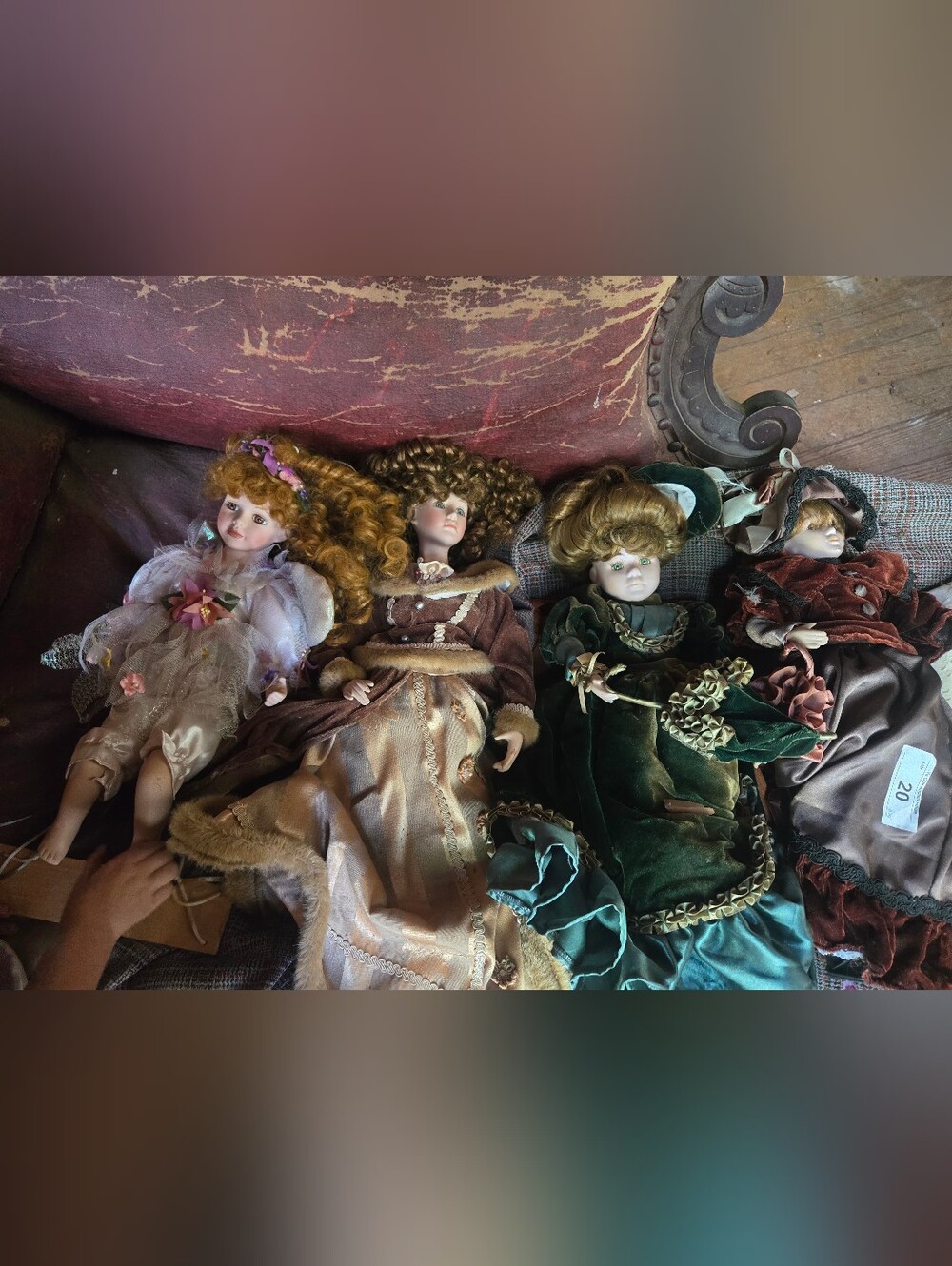 Porcelain Doll Set Decorative Home Accents - Green, Brown, Cream